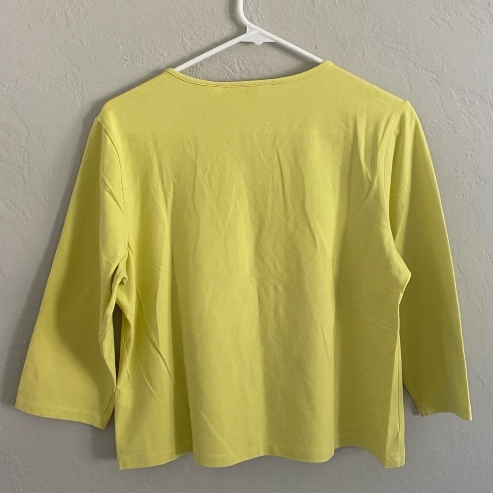 Laura Ashley Women Neon Yellow Embroidered Collar 3/4 Sleeve Cropped Top Size PL - Picture 8 of 8